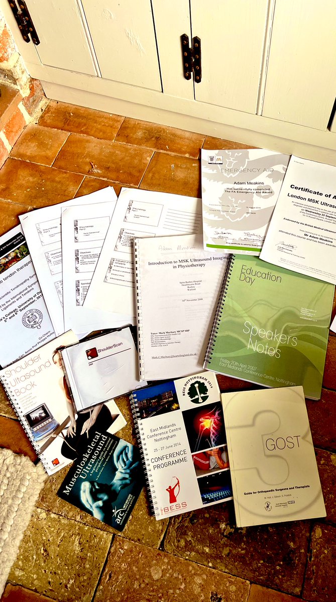 AdamMeakins's tweet photo. Getting ready to move house next week and in the process of packing I’m finding all sorts of old course and conferences hand outs hidden everywhere!

A few that were great, but many that were unfortunately instantly forgettable! #PhysioCPD 🤓 https://t.co/3Nd22Nd19Y