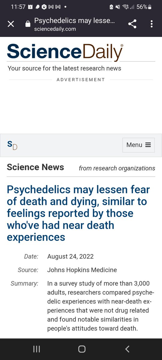 MyceliOhm's tweet photo. According to a recent survey done at @hopkinsmedicine... 

"Psychedelics may lessen fear of death and dying, similar to feelings reported by those who've had near death experiences. 

https://t.co/s1vCsDorLi #psillysaturdays #psychedelics #deathanddying #fearofdeath #sciencenews https://t.co/ahMInBOZTa
