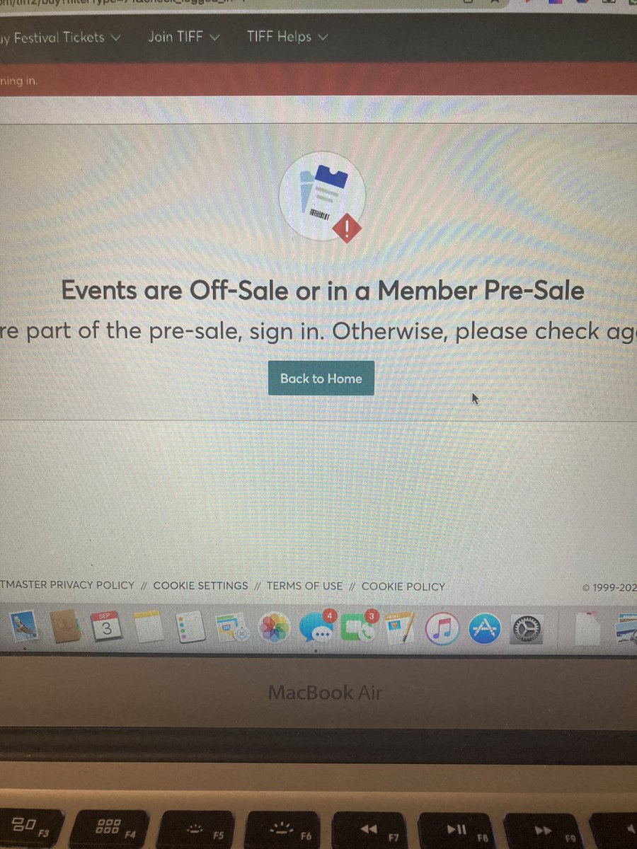 spicystyIes's tweet photo. after waiting for 1 hour, the #TIFF ticket website claims im NOT a member when in fact i have been for years. this is unacceptable. i have to re-enter the queue and surely won’t get any tickets. what a waste of time and money for members. disappointed. @TIFF_NET @tiff_help https://t.co/fQVKver2MI