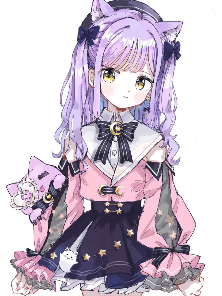 1girl animal ears purple hair solo skirt white background cat ears  illustration images