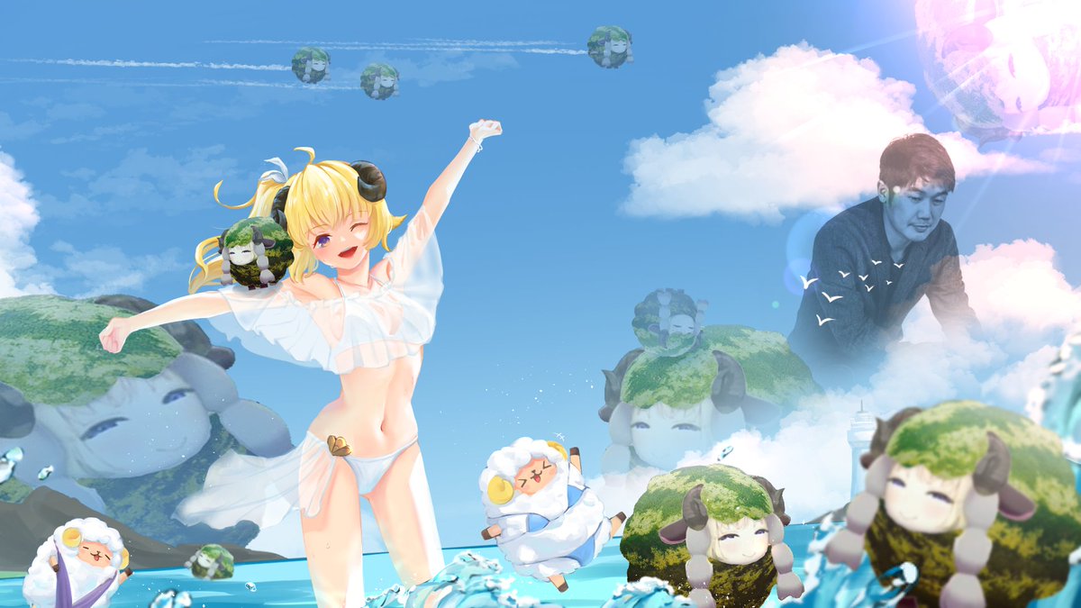 _iasiR_'s tweet photo. 夏!海!WATAMELON!
#Watamelon #角巻わため https://t.co/FKYzC8p51d