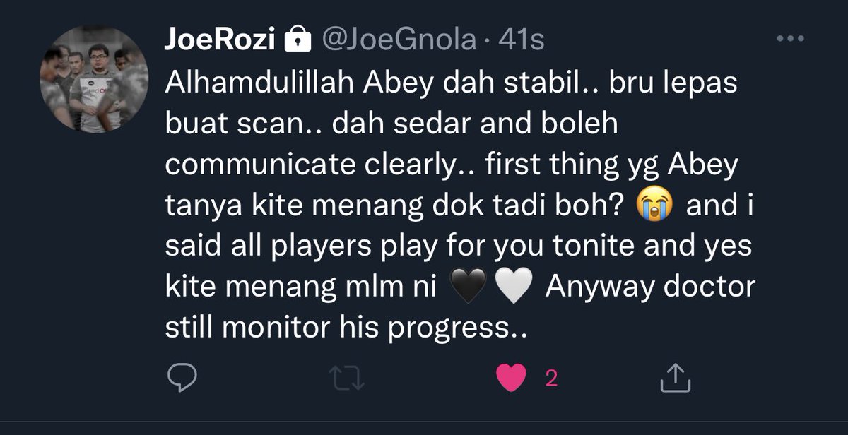 Hai_O20's tweet photo. Alhamdulillah, Abe GK dah sedar.. 🤲🤲 https://t.co/gs7ravhQDF