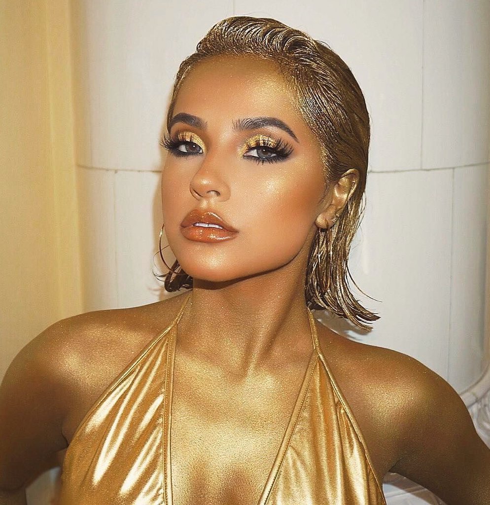 becky g gold dress Becky G Yellow Chiffon Dress with Asymmetric Neckline – loveangeldress