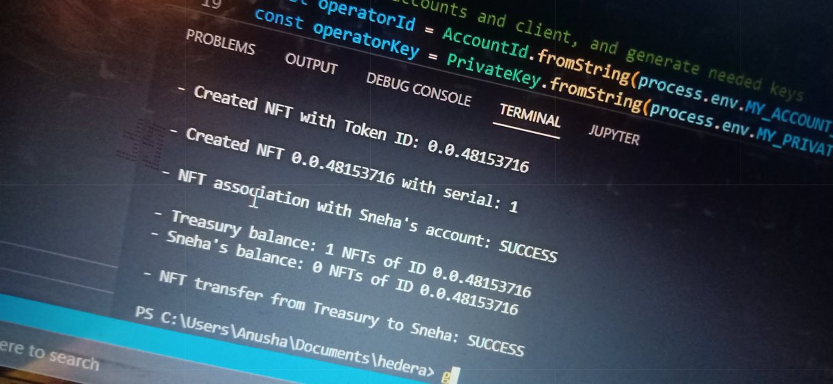Anusha_m__'s tweet photo. Deployed my first NFT contract using @hedera @PhoenixGuildHQ 😍😍 https://t.co/xm3QUbhJ9d