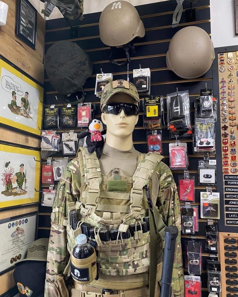 MK_gear_surplus's tweet photo. Sister paid a visit to shop today. And her penguin stole the show #silverbacksurplus #coolguygear https://t.co/ECMFzQfysi