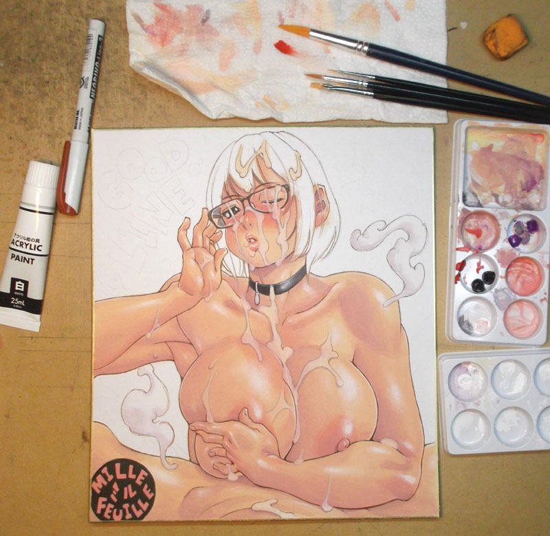 日曜日の過去イラストのコーナー。
2年前の色紙イラスト。アクリル絵の具。 