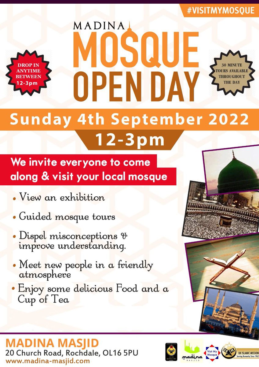 Rach31M's tweet photo. Tomorrow, I would encourage you to take part in #VisitMyMosque OPEN DAY in #Rochdale 🕌

Led by @MuslimCouncil it is an opportunity for people from all faiths (or no #faith), cultures and diverse backgrounds to understand the day-to-day workings of a #Mosque in our #community🕊 https://t.co/cprpVyjZEv