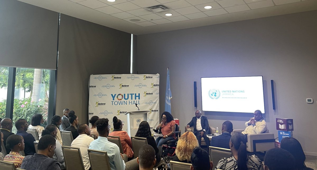 UNJamaica's tweet photo. We are happy to welcome to Jamaica the @UN_PGA on this his first visit to the island! 

His Excellency is meeting with some of Jamaica’s brightest minds!
#FOLLOWLIVE https://t.co/cpklmhUAvL 🇺🇳🇺🇳🇯🇲🇯🇲 https://t.co/GBF7snNh7f