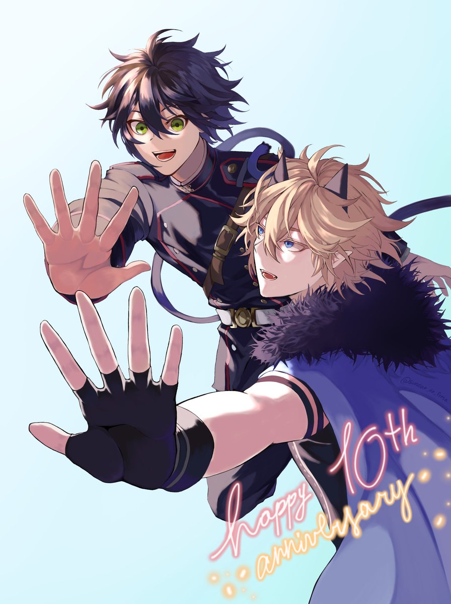 Sundae_de_fresa's tweet photo. Thanks to Kagami Takaya, Yamato Yamamoto and Daisuke Furuya for giving us Seraph of the end 
Happy 10th anniversary!!💜

 #OwariNoSeraph #seraphoftheend #終わりのセラフ https://t.co/N2UOF0qLUE