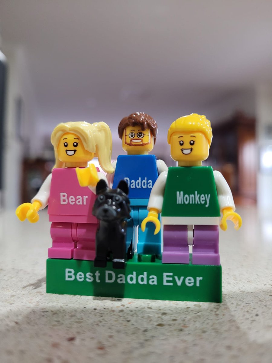 Our 2 legged mini figs and our 4 legged baby celebrating their Dadda in <a href="/lego/">Lego</a> form today ❤️ Happy Father's Day to all the Dads, step dads, granddads, soon to be dads and should be dads
.
#mrandmrsBrick #fathersday #fathersdaygifts
#NevertoooldforLego #afol #minfig #minifigures