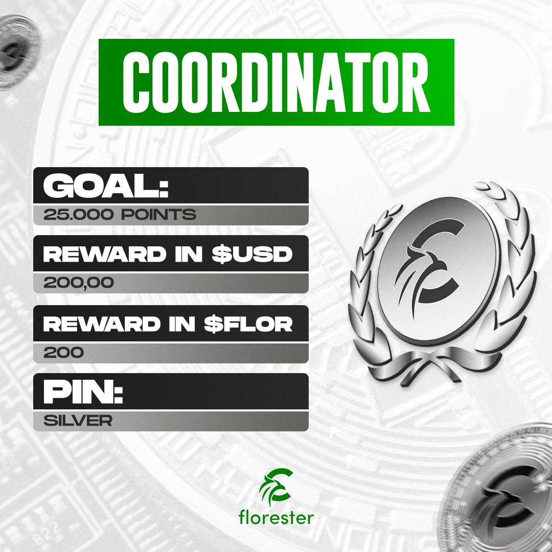 Florester_Group's tweet photo. The COORDINATOR is a reward accompanied by an award dedicated to our front lines here at FLORESTER. In addition to being among those ranked with bonuses for dedication and time to the network's goals, they also help and collaborate with the environment and a successful team. https://t.co/E9X5lMQxgS
