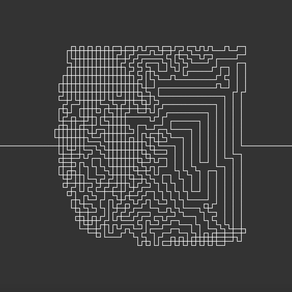 One line. Think of the line segments as sections of streets. It is possible to traverse each street section once and only once by starting on the left and then making 90-degree turns only when it is absolutely necessary to do so. #mathart #orms
