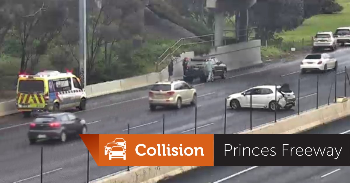 Two outbound lanes are closed on the Princes Freeway near Point Cook Road due to a collision involving several vehicles. Emergency services are attending. Two lanes remain open. Please merge safely and allow extra time with delays on the approach. #victraffic