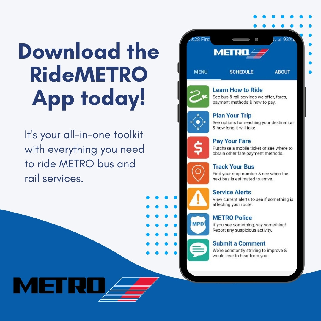 🚇 Our friends at @METROHouston developed a great mobile app to help you get around this weekend. It’s an all-in-one toolkit with everything you need to ride METRO bus, rail and METRORapid services. Dowload RideMETRO here: beta.ridemetro.org/riding-metro/a…