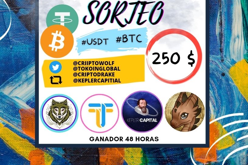 CriiptoWolf's tweet image. 🔥🔥  𝐒 𝐎 𝐑 𝐓 𝐄 𝐎  🔥🔥

🚨 Quieres ganar 𝟮𝟱𝟬$ #USDTether #BTC         

Para participar

- 🔄 al tweet 
- Sigue @CriiptoWolf @CriptoDrake
- Sigue @TokoinGlobal @KeplerCapital

Ganador en 48 horas

*Más opciones de ganar si mencionas amigos y ♥️

Suerte 🍀