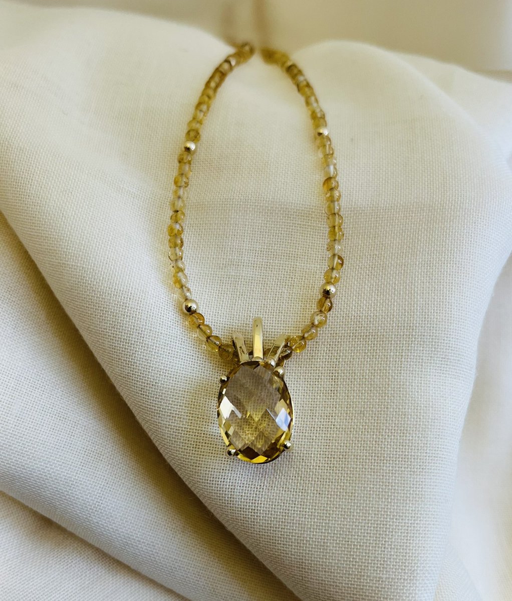 Now that a special anniversary has passed and the very happy lady is wearing her pineapple inspired necklace we can share this creation. #yellowgold #citrine #facetedcabochon #handmade #anniversary #gift