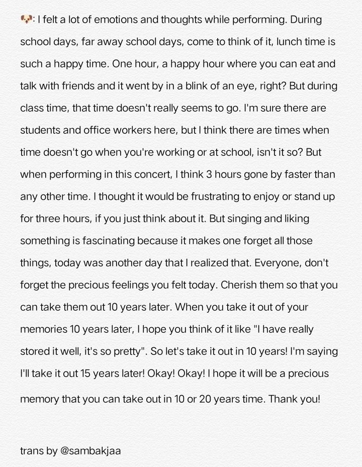 sambakjaa's tweet photo. 220903 MONSTA X No Limit Concert in Seoul - Members Ending Ments 🤍 #몬스타엑스

🐶: Don't forget the precious feelings you felt today. When you take it out of your memories 10 yrs later, I hope you think of it like "I have really stored it well, it's so pretty".

#민혁 #MINHYUK https://t.co/NfOEzxyvJE