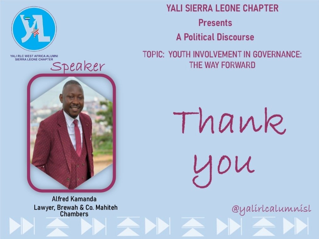 YaliRLCAlumnisl's tweet photo. Our profound appreciation to our speaker Alfred Kamanda

We appreciate your professionalism and want to thank you for the points you made and the questions you answered.
On behalf of the entire Executive of @YaliRLCAlumnisl and all the leaders at @YaliRLCAlumnisl we say thank you https://t.co/1FHGYR3Hub