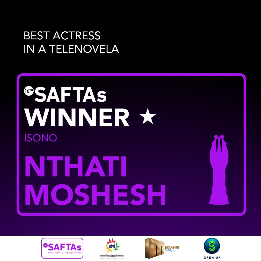 CMPTVee's tweet photo. We are absolutely beaming for @NthatiMosheshh on this outstanding win !! π€©π Congratulations and thank you for what you brought to the character of βMother Maryβ on #IsonoBET
#SAFTAs16 #saftas16 https://t.co/tRZL6dLVBY