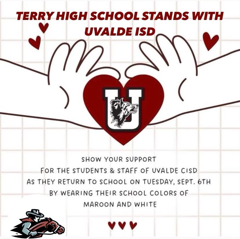 BFTerryCheer1's tweet photo. Join us as we stand with @Uvalde_CISD on Tuesday. #uvalde 🤍🤍 @bfterryrettes @BFTerryFootball @Terry_Rangers @LadyRangerBB @TerryVolleyball @BFTerryBBall https://t.co/BV3mBTaFFm
