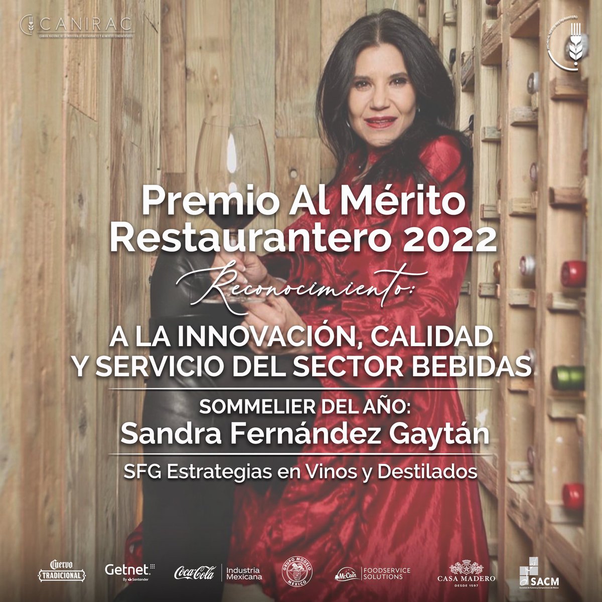 🍷Felicitamos a <a href="/SandraVinos/">Sandra Fernández G</a>, por ser ganadora del reconocimiento a la #SommelierDelAño, del #PMR22 en la categoría "A la Innovación, Calidad y Servicio del Sector Bebidas"

✨Enaltecemos su talento y dedicación por crear los mejores conceptos para el deleite de sus clientes.