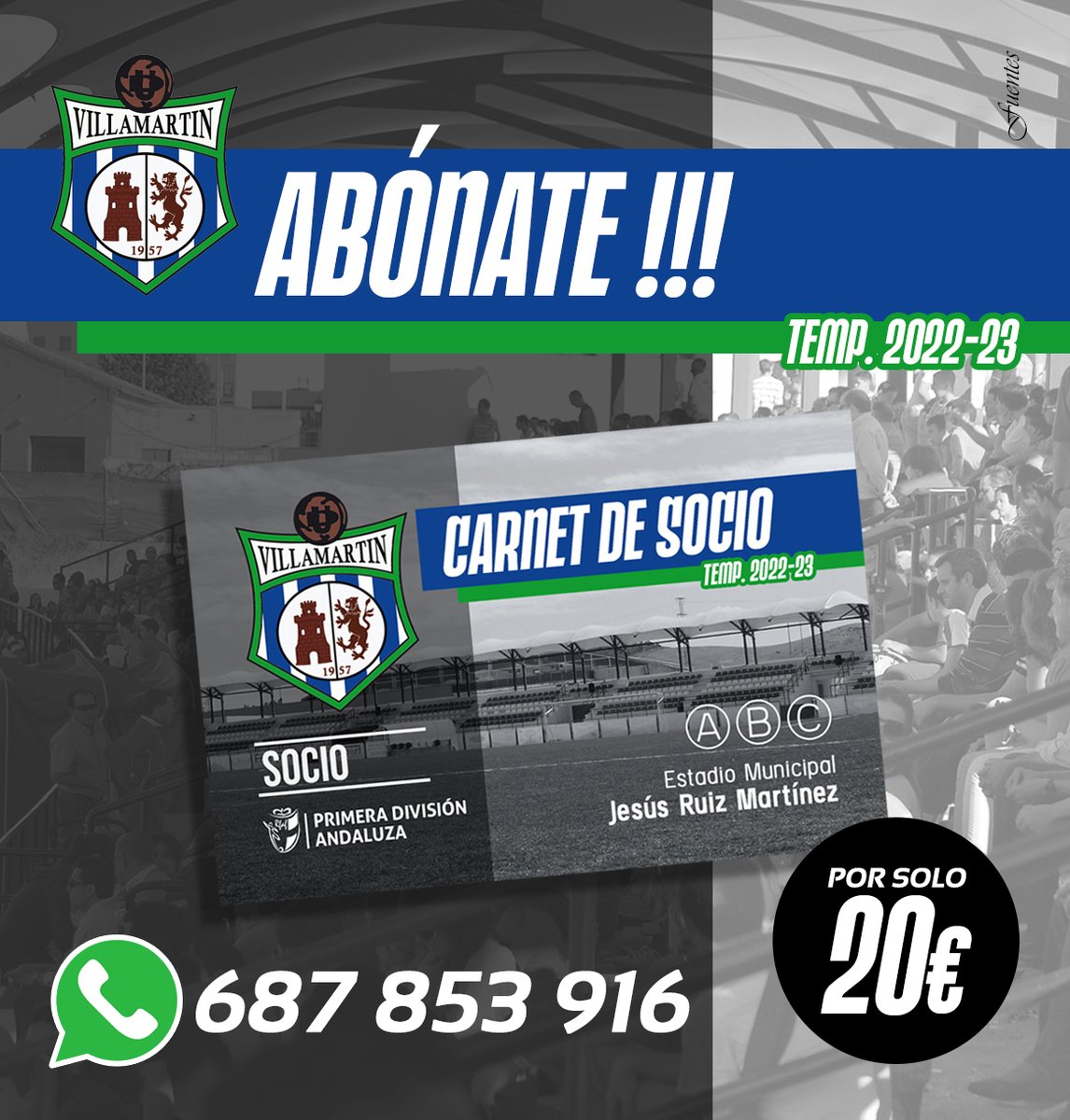 UDVillamartin's tweet photo. 📢 ABÓNATE A LA UDV !!! 🙌🇸🇱⁣
👉 Ya disponible el abono para la Temp. 2022-23
+ información: 📞 687 853 916⁣
⁣
❤️💪 Tu granito de arena es importante, HAZTE SOCIO !!!⁣
#UDVillamartín #aléVillamartin #UDV #más13 https://t.co/FmcrqrOVlw