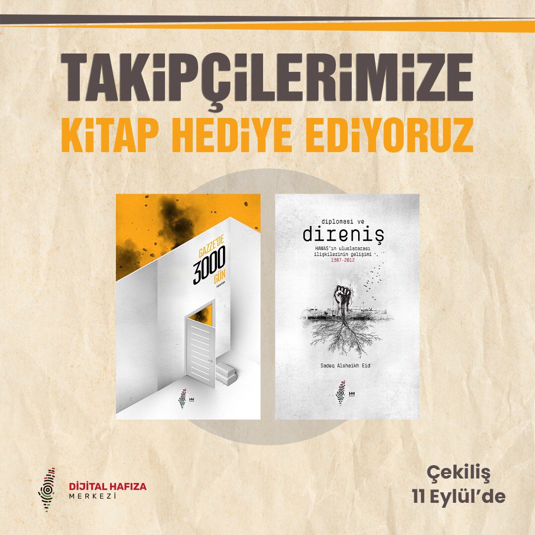 5 şanslı takipçimize Hafıza Merkezi Yayınları’ndan 2 kitap hediye…
───
📌Çekilişe katılmak için şartlar 👇
<a href="/dijitalhafizam/">Dijital Hafıza Merkezi</a> twitter hesabını takip etmek ve bu paylaşımı rt yapmak. 

📌 Sonuçlar 11 Eylül’de ilan edilecektir.