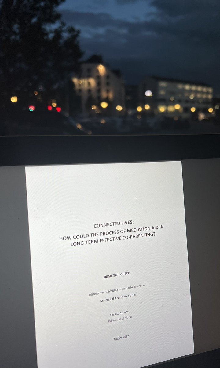 RemendaGrech's tweet photo. A two-year journey ends today. 

My dissertation focuses on how #mediation could aid separating #couples to agree on effective #co-parenting #plans. 

#sharedparenting 
#equalparenting 
#parenting 
#coparenting https://t.co/rbrFN91sr1