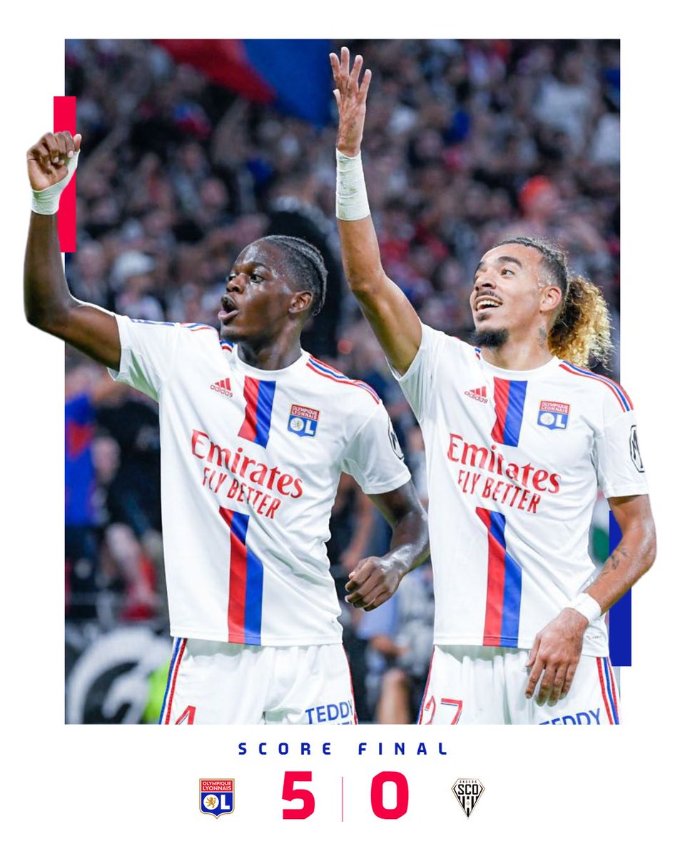 OL's tweet photo. Notre équipe a maîtrisé le match de bout en bout et s'est montrée réaliste en attaque comme en défense.
Une bien belle soirée au @GroupamaStadium ❤💙

#OLSCO 5-0 https://t.co/zuhlehjKZf