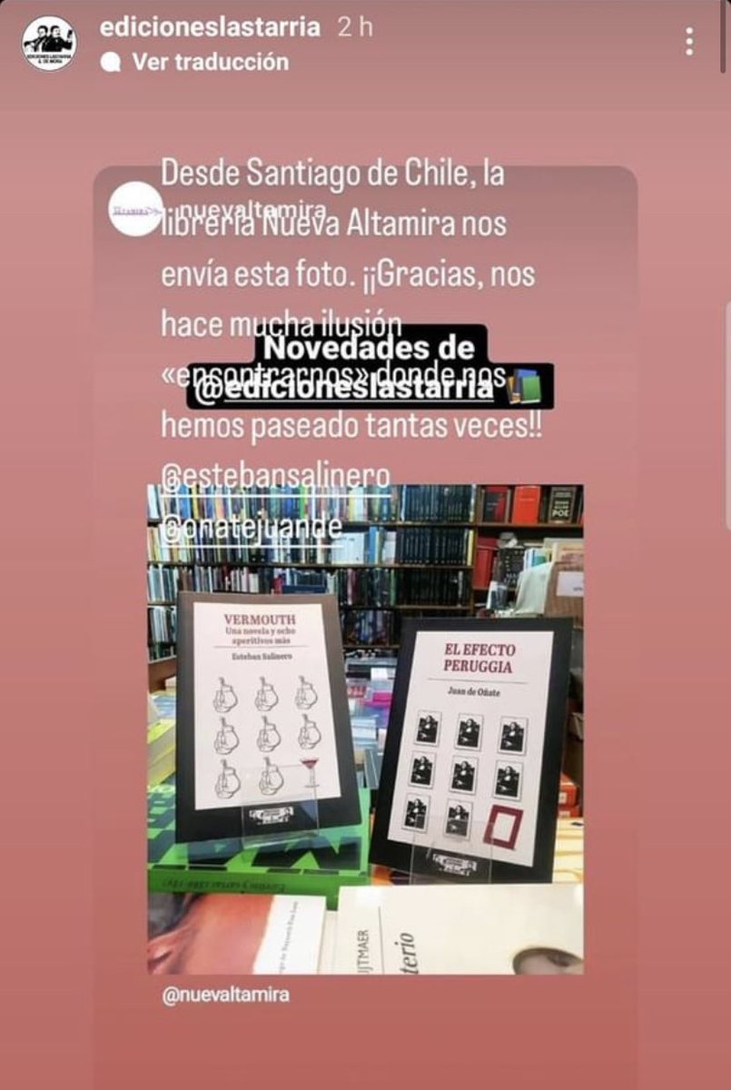 Lastarria_E's tweet photo. “Vermouth. Una novela y ocho aperitivos más”, de Esteban Salinero, y “El efecto Peruggia”, de Juan de Oñate, en librería Nueva Altamira, del Drugstore de Providencia. Vayan por ambos libros. @juandeonate @esalinero https://t.co/k0in2cA9Ze