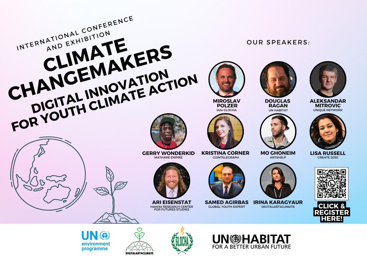way_hq's tweet photo. #Youth are leading the way for innovative #ClimateAction! Sept. 6th- 9th #IAAI #GloCha will host an exhibit and 2-day conference on digital innovation for #SDG localization! Join virtually or in person at the @UN HQ NYC! Register with the QR Code and share w/ your networks. https://t.co/f41Reme9N1