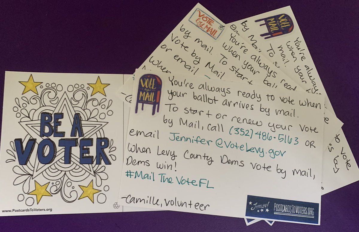 Sending some cards to remind Levy County FL Dems to enroll in vote by mail #MailTheVoteFL #PostcardsToVoters