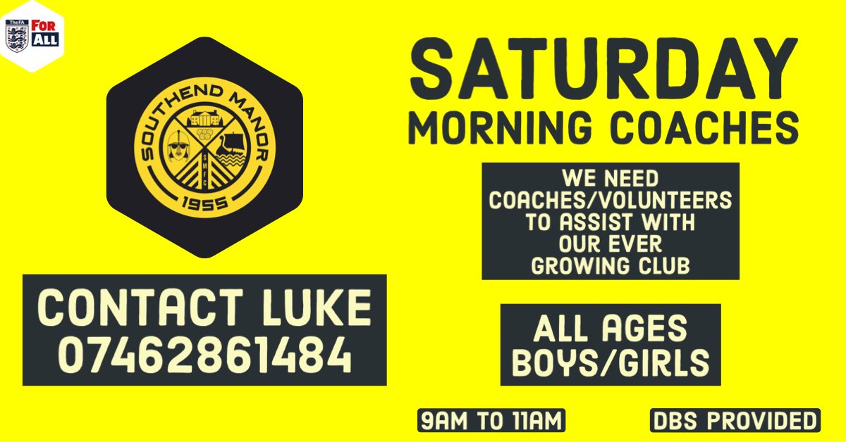 SMFC_Youth's tweet photo. โฌ๏ธ๐จCOACHING OPPORTUNITIES ๐จโฌ๏ธ
Get in touch if you would like to get involved in coaching @SouthendManorFC
If you are experienced or looking to start off in coaching
We can offer you that opportunity
#ManorCoach #ManorFamily #OurManor
#CoachWanted #Football ๐๐ https://t.co/EeCj2ub77b