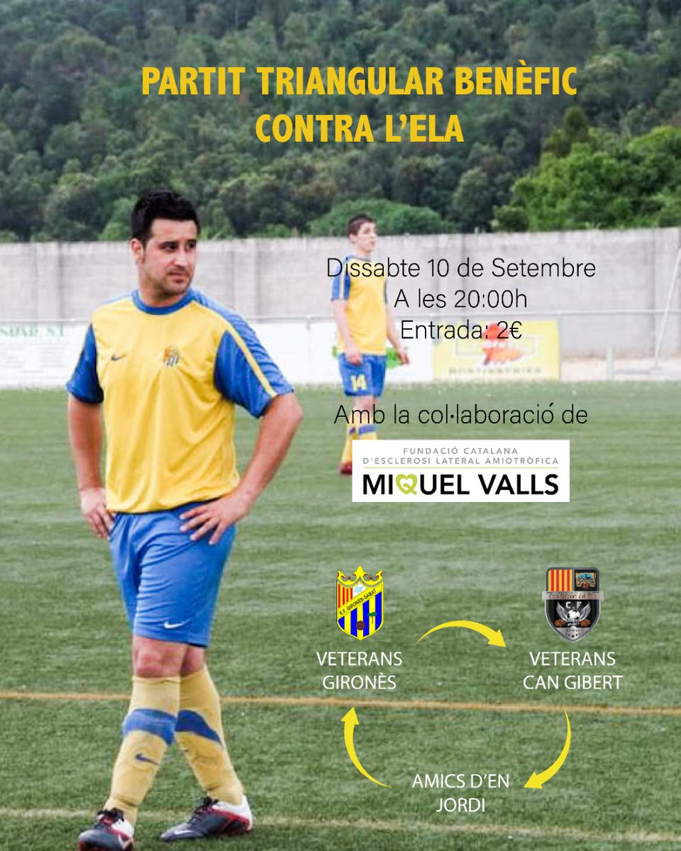 cefgironessabat's tweet photo. TRIANGULAR BENÈFIC CONTRA L'ELA.

@cefgironessabat 🆚 @veteranoscangibert 🆚 Amics Jordi G. Soto

🗓️ Dissabte 10 de Setembre
🕒 A les 20h 
📍Camp del Gironès-Sàbat 
💸 Preu de l'entrada 2€ (destinats a la Fundació Catalana Miquel Valls)

#AmuntGirones #cefgs https://t.co/ALWyxBzH85