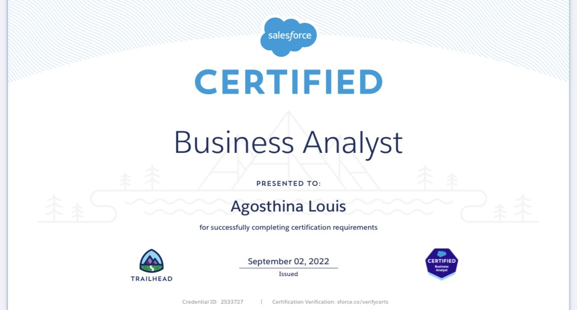 aimeesalesforce's tweet photo. 2 times @salesforce certified!! I am happy to report that I recently earned my Salesforce Business Analyst certification. I’ve been a BA for years now so I leverage these skills. I also use trailhead and the official exam guide to study and prepare: https://t.co/1XOP4iCNXc https://t.co/MNeubgMZR0
