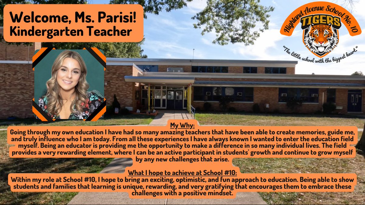 Over the next few days, we will be spotlighting some of our new staff members at Highland Avenue School No. 10! A great big School No. 10 welcome to our new Kindergarten teacher, Ms. Parisi! #School10Rocks #WeAreSchool10 @ClearyLPS @LPSEarlyChild