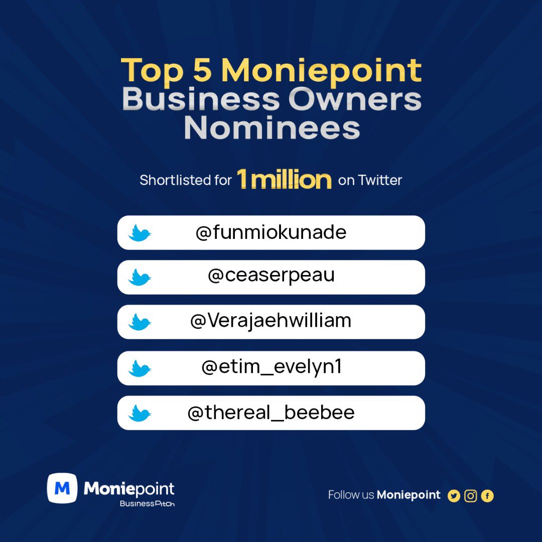 moniepointng's tweet image. What a week‼️

Have you watched the pitches of our 🔟 Moniepoint Business Owners? Tell us who you think is going to be the winner of N1,000,000 this weekend! 

Make sure you stay tuned for the winner announcements of 500k (Instagram and Twitter) and 1m tomorrow!🚀#PoweringDreams