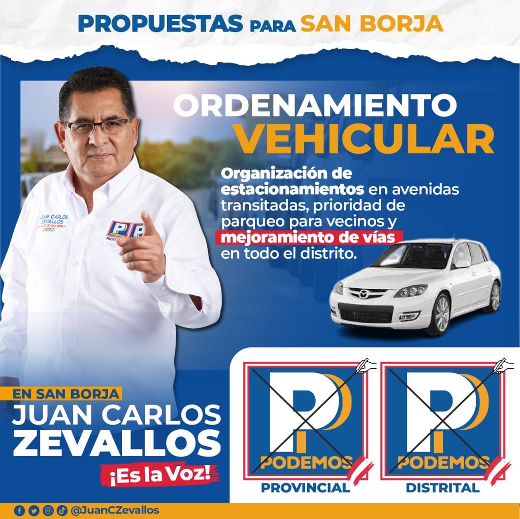 JuanCZevallos's tweet photo. ORDEN EN LAS VÍAS DE SAN BORJA
Nuestro objetivo es asegurar la seguridad y orden en las vías del distrito y priorizar el estacionamiento para los residentes.
Este 2 de octubre, marca las dos P de Podemos Perú.
💙🅿️🅿️💙
#ConJuanCarlosPodemos #HonestidadYExperiencia #MarcaLaP https://t.co/qqG6HB685X