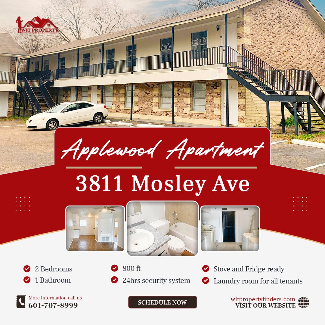 We only have a few units left! Schedule a walk-through today!

Location: 3811 Mosley Avenue, Jackson MS.

Rent: $695/mo.

Call 601-707-8999 and ask for Christy to schedule a showing.

#realestate #JacksonMS #Mississippi #home #homeowners #Applewood #property #rental #apartments