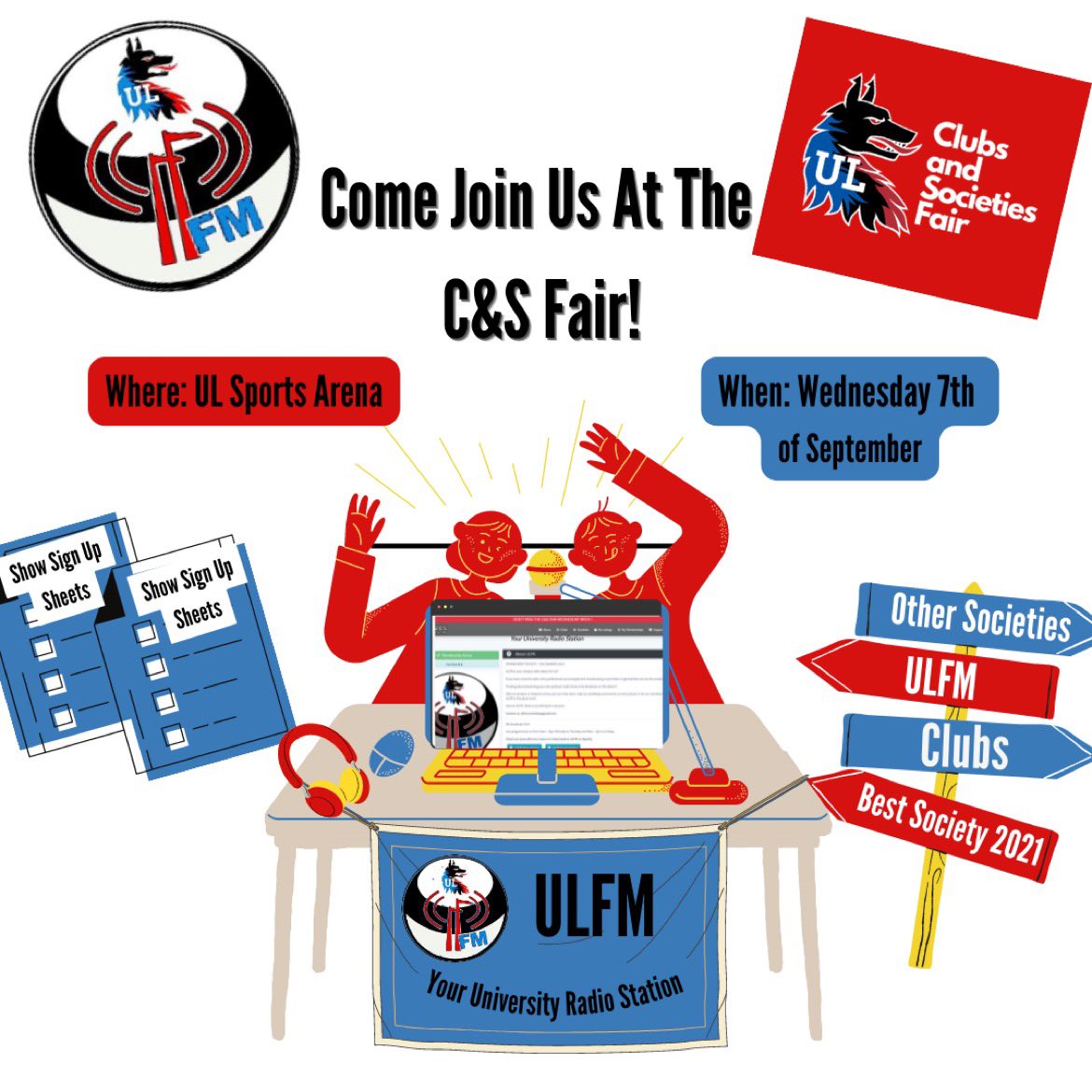 ULFMRadio's tweet photo. Come chat to us at the C&S fair this coming Wednesday 🌟🌟🌟 #findyourpack @UL https://t.co/8UgtFk4Wfk