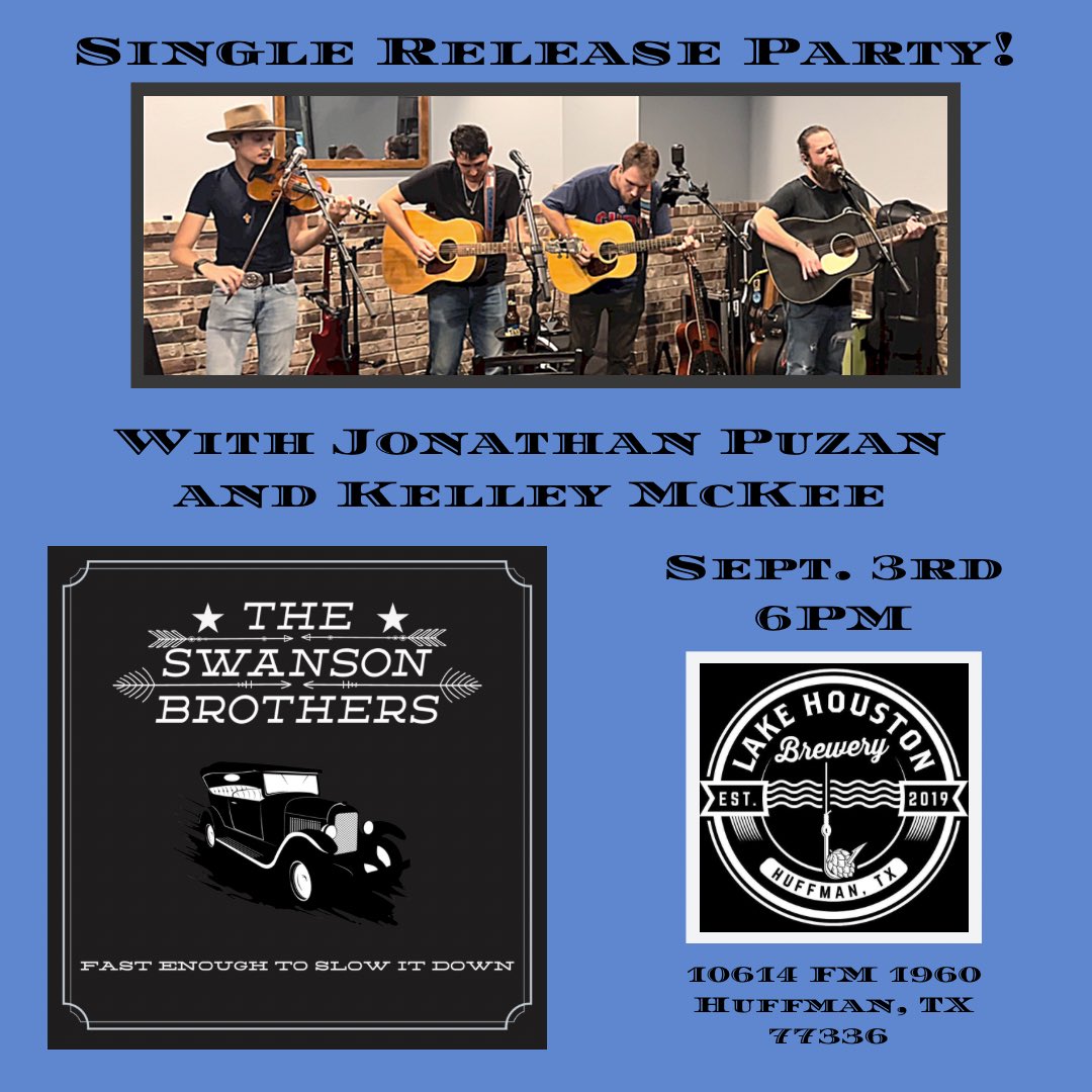 Swan_Bros_Music's tweet photo. We regret to inform you that we won’t be opening up for Micky and the Motorcars due to rain. But we will still be playing tonight at Lake Houston Brewery. We’ll be celebrating our new Single release, “Fast Enough to Slow it Down”! We start @ 6PM so we hope to see y’all there!🎻🎶 https://t.co/FWdFJ3KgHk