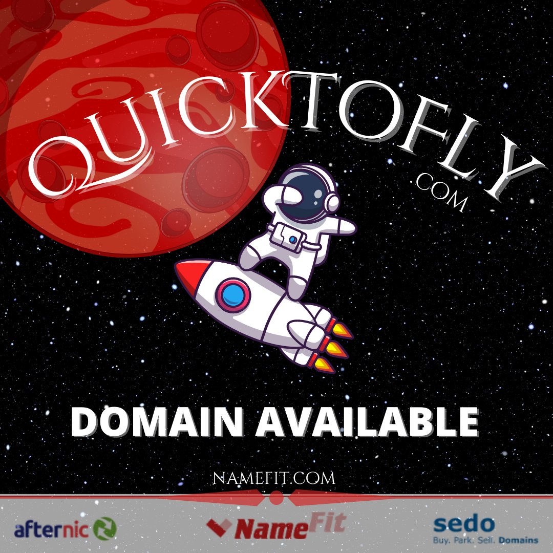 namefit1's tweet photo. 🛸 Great #AeroSpace #DomainNameForSale !

Get #QuickToFly today at https://t.co/vK2ZLtNI9U

#quicky #quick #flyethiopian #fly #space #Artemis #NASAArtemis #nasa #mars #domainsale #domainingindustry #domainname #domainnamesales #domainnameregistration #websitedomain #namefit #sedo https://t.co/BGQP0u3ybH