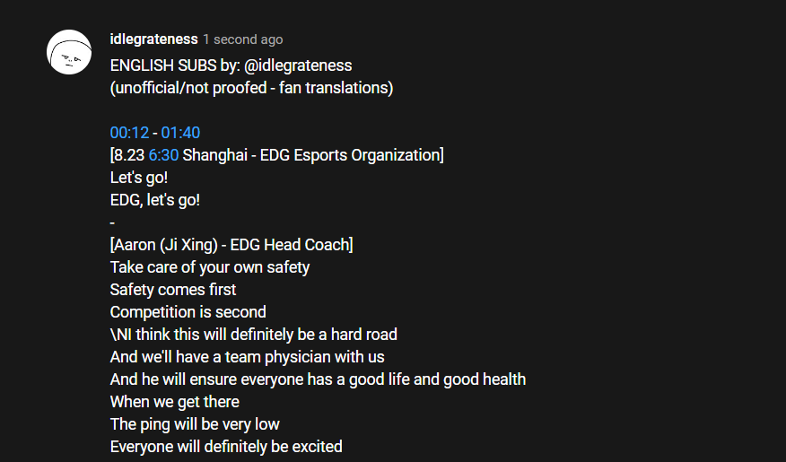 idlegrateness's tweet photo. Dropped the english translation for EDG Valorant Champions vlog in the Youtube comments 💛
#VALORANTChampions #EDGWIN https://t.co/3WiCj60j7c