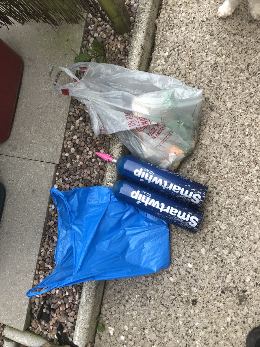 langhoinbloom's tweet photo. Alongside the usual bottles food trays dog p… etc some large gas canisters …. I presume some reprobates have found some way of sniffing it …. 
Blooming heck ! https://t.co/ekeTipqx91