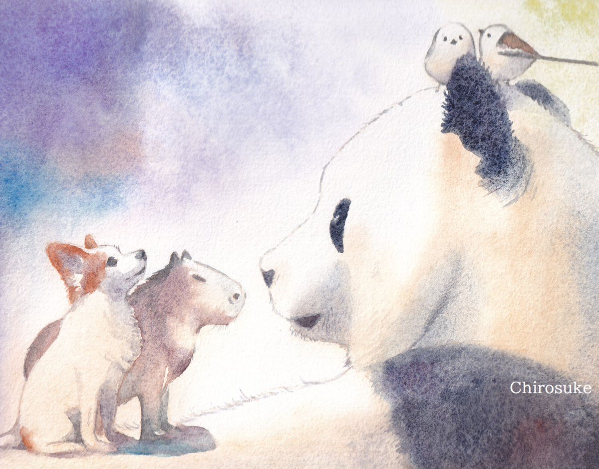 「Mother Panda#水彩画 #透明水彩 #Watercolor #犬イラス」|ちろ助のイラスト