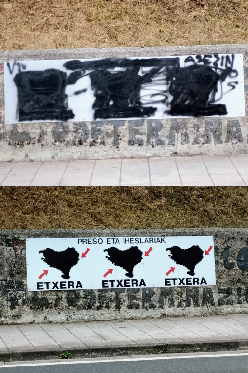 SareBusturia's tweet photo. *Euskal presoek Euskal Herrian bizitzeko daben eskubidea, aldarrikatzen dauen panela, orain egun batzuk margoaz erasotutakoa, berriztatu dogu.
#presoaketxera
#sakabanaketarik ez
_*Sare Busturia*_ 🗝️ https://t.co/Mm2geQP4C0