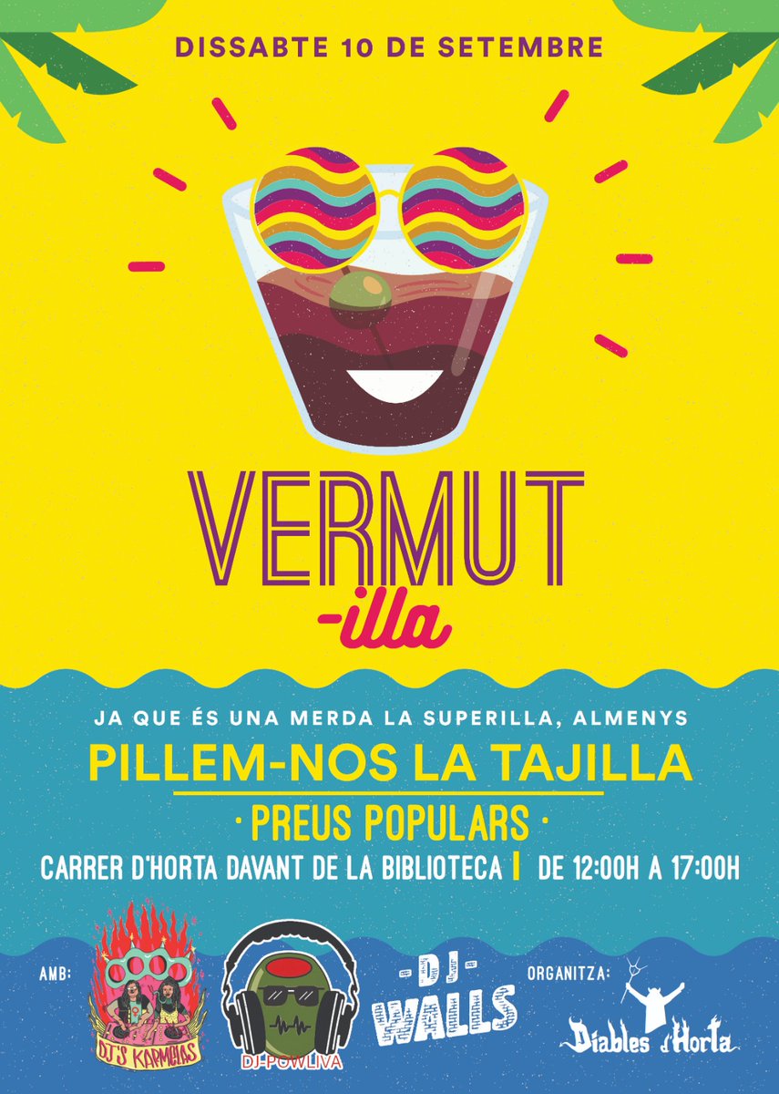 La festa major ja arriba! El dissabte 10 de 12:00 a 17:00 estarem al carrer Horta. Ens acompanyaran amb la millor música els punxadiscos: La nostra estimada DjParedes, el gran Dj Powliva, i les nostres punxadiscos de capçalera Dj's Karmelas. Us esperem a totes i tots!!!