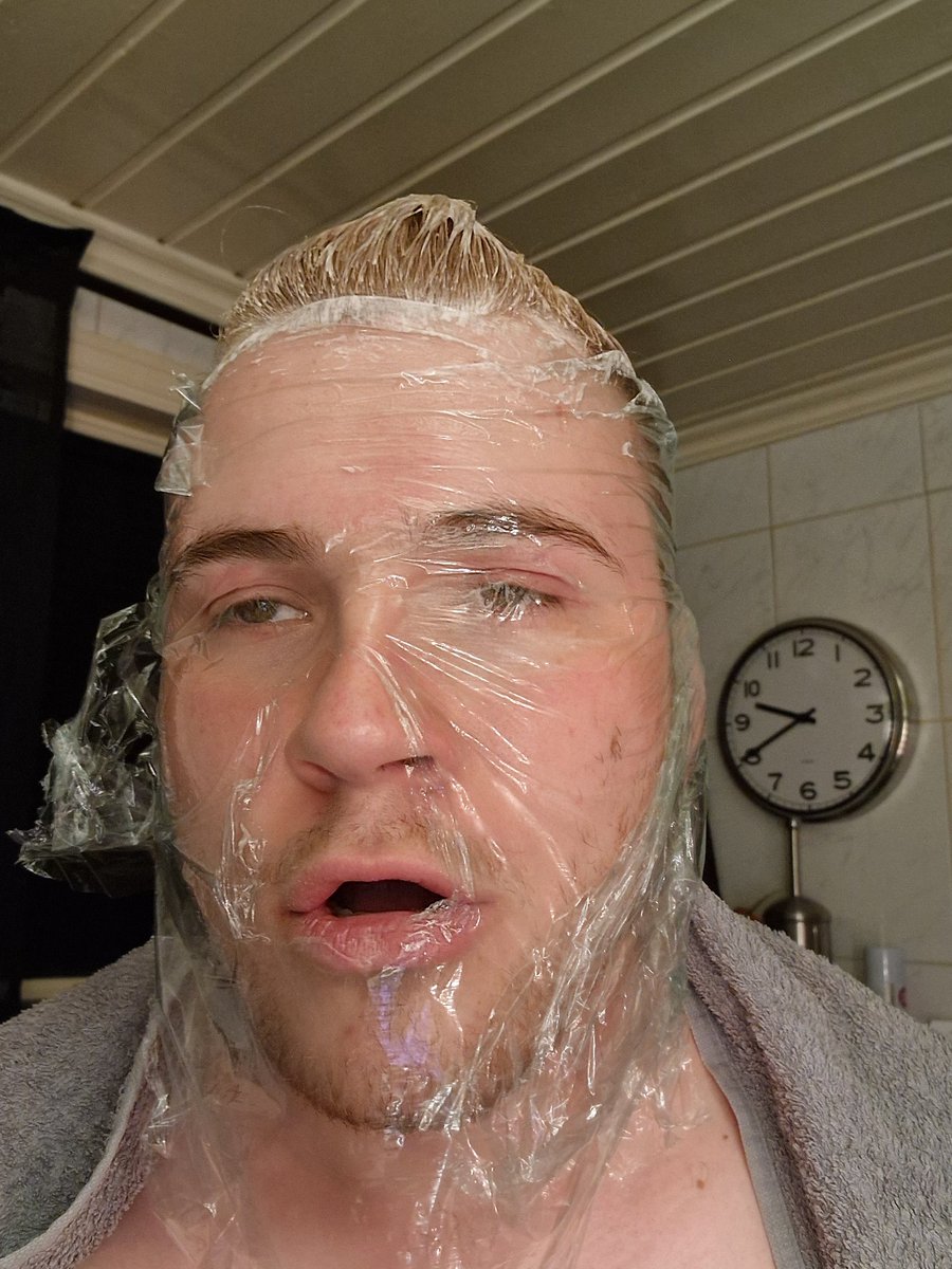 When my sister is bleaching my hair and she wraps my head in plastic foil 😂