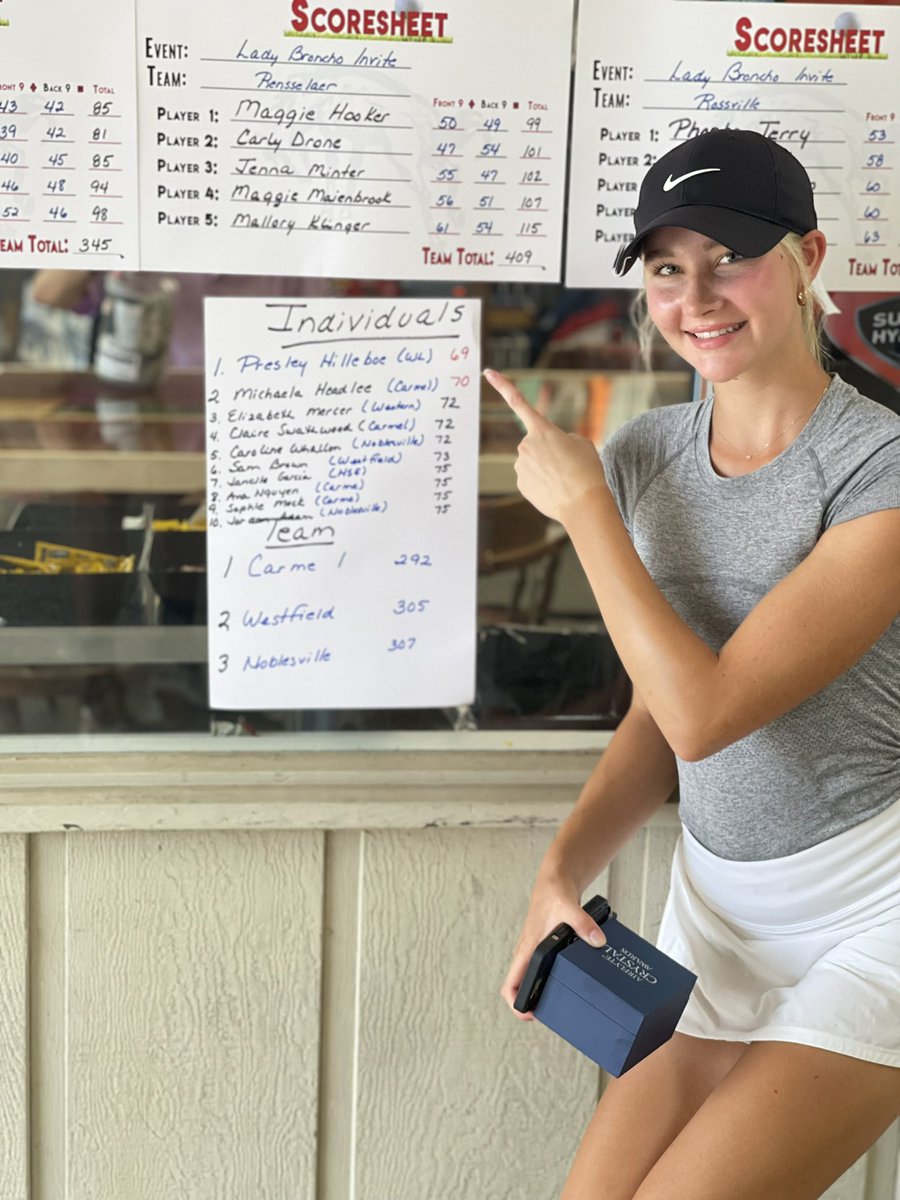 Hilleboe's tweet photo. Huge Medalist victory against some of the best in the State!  Presley Hilleboe of West Lafayette-  (69) RDP. @Presleyhilleboe @WL_RDP_GOLF @PurdueMensGolf @PurdueWGolf @indianahsgolf @samueltking @WLFI https://t.co/HkmDPVYmTp