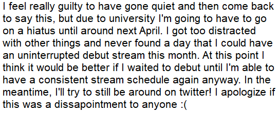 luvBeatricex's tweet photo. Good afternoon everyone! I have a bit of an unfortunate announcement to make. TLDR: I have to go on hiatus due to school, but it will give me the opportunity for a much more impactful debut next summer. :)
Thank you to anyone who sticks around <3 https://t.co/ohH6eyuZ83